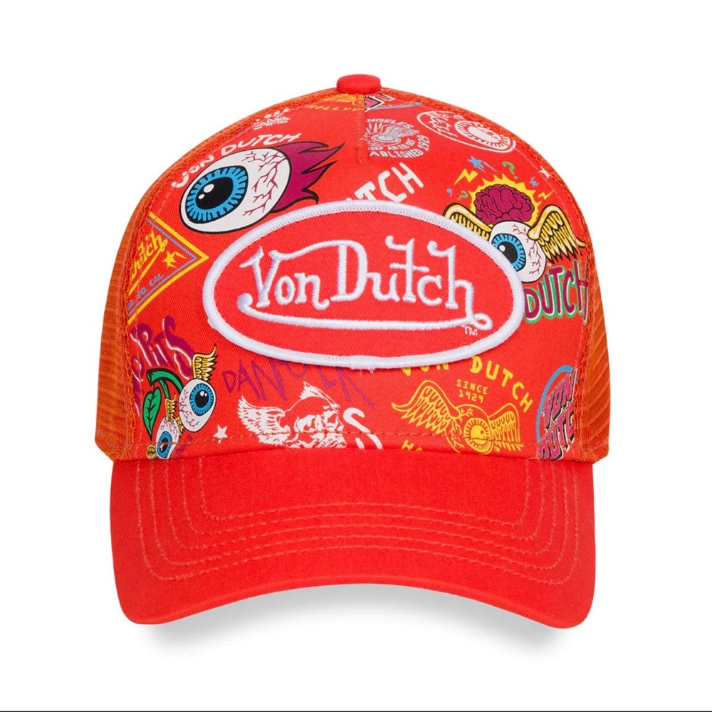 Von Dutch Orange Jax All-Over-Print Trucker Hat New With Tags Sold Out